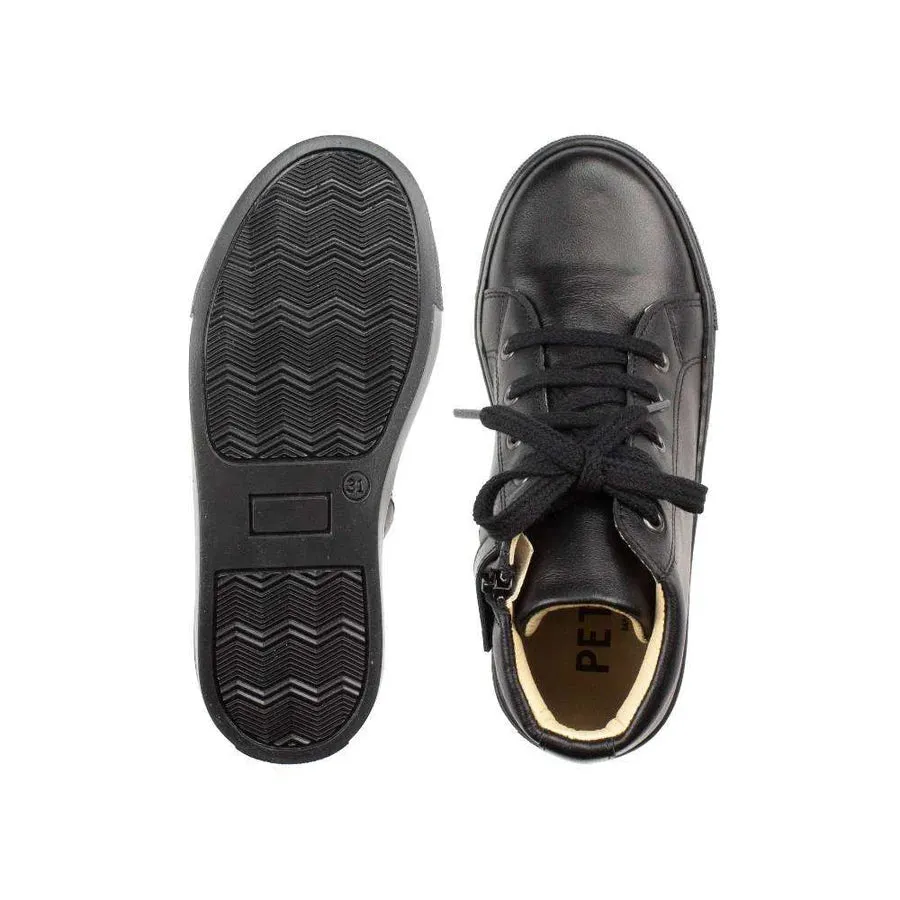 Petasil: Bottines d'école à lacets avec fermeture éclair - Cuir noir