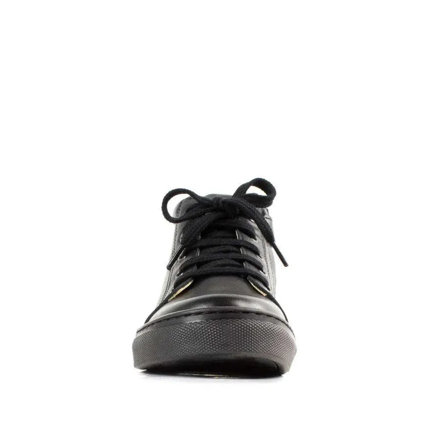 Petasil: Bottines d'école à lacets avec fermeture éclair - Cuir noir
