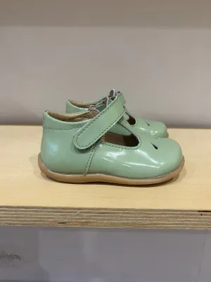 Petasil: Tia Patent T-Bar Girls Shoes - Sage Green