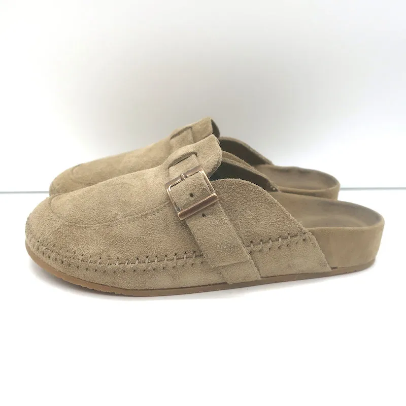 RE/DONE Mules plates en daim taupe taille 7 des années 70