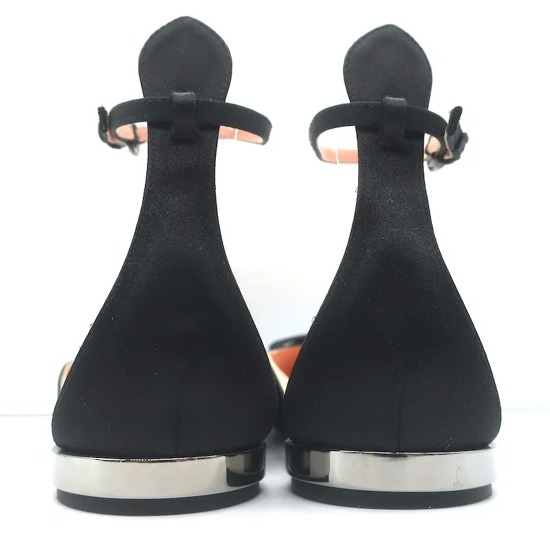 Rochas Escarpins à bride cheville ornés de strass et nœud en satin noir taille 38.5