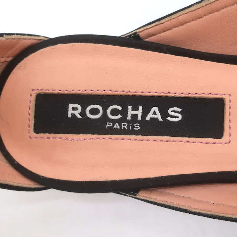 Rochas Escarpins à bride cheville ornés de strass et nœud en satin noir taille 38.5