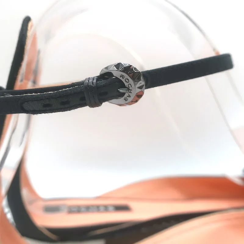 Rochas Escarpins à bride cheville ornés de strass et nœud en satin noir taille 38.5