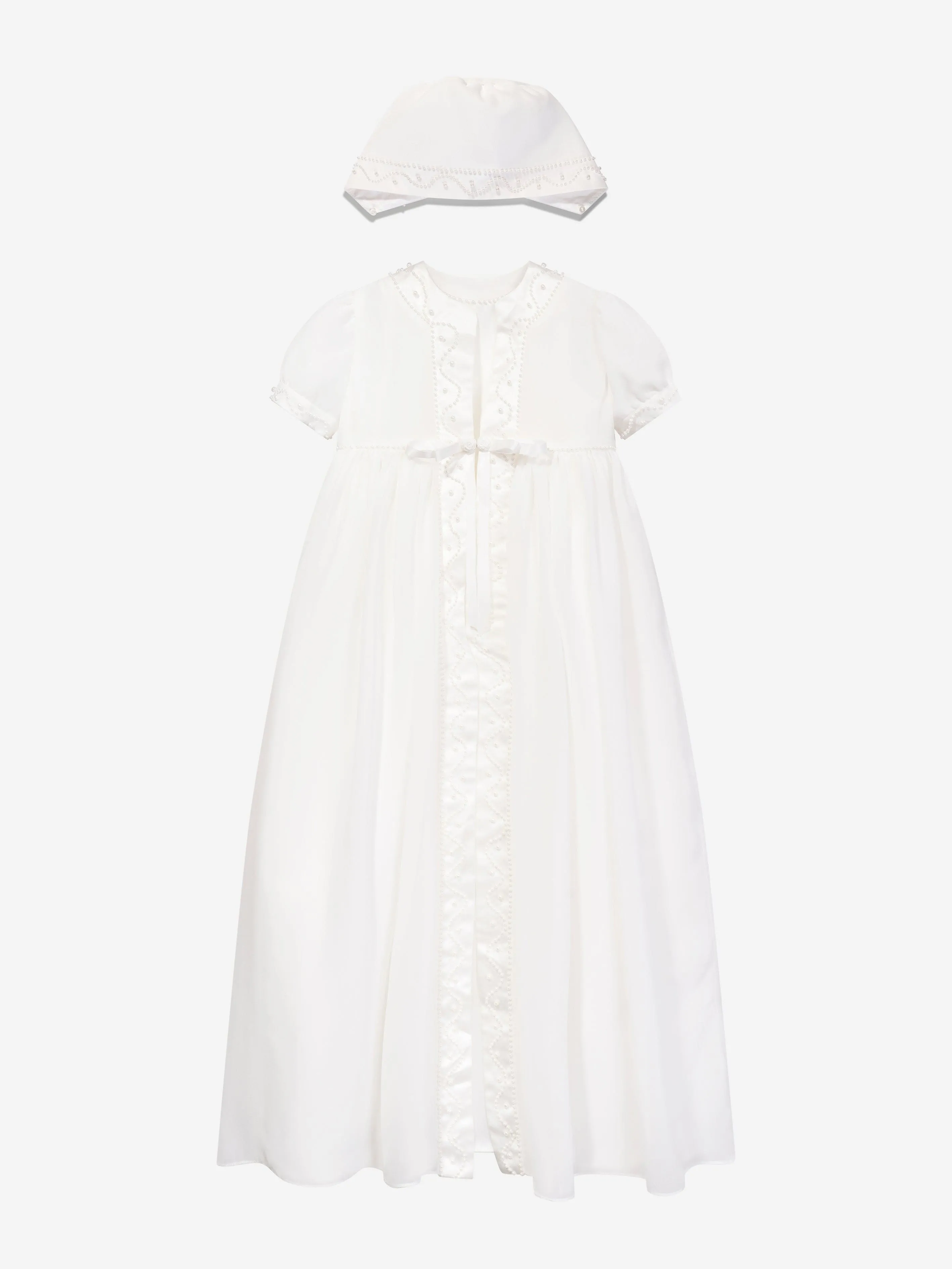 Robe de baptême et bonnet en ivoire pour bébé fille Sarah Louise