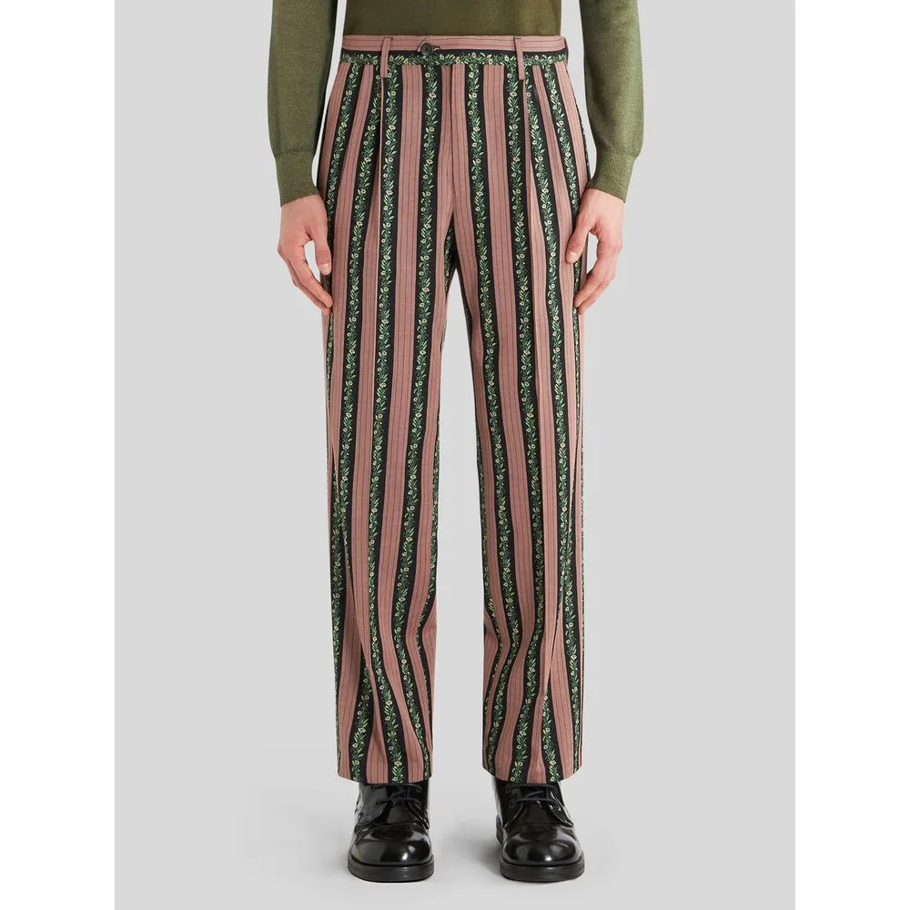 PANTALON JACQUARD FLORAL À RAYURES
