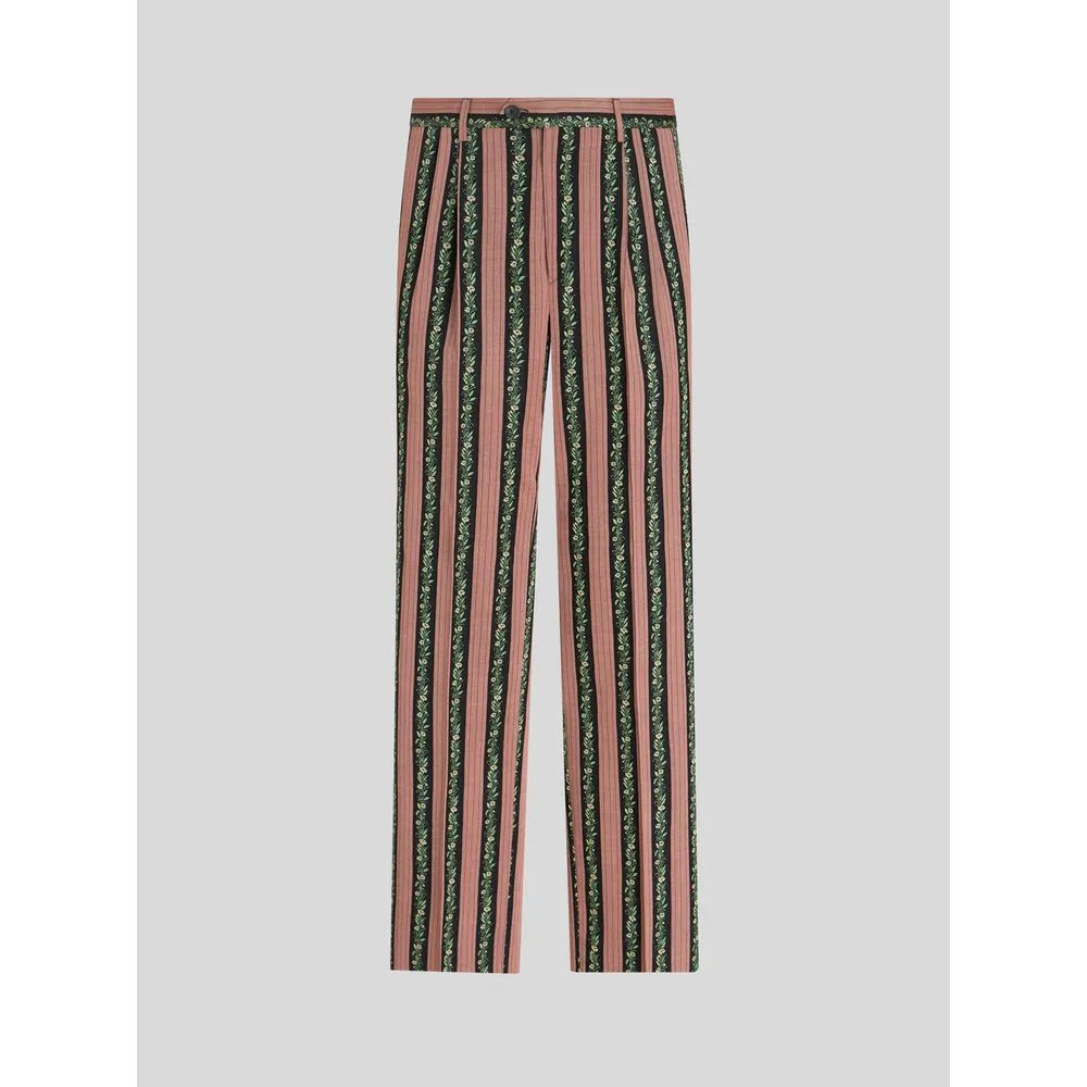 PANTALON JACQUARD FLORAL À RAYURES