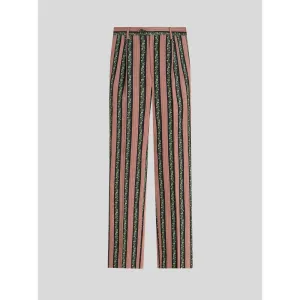 STRIPED FLORAL JACQUARD TROUSERS