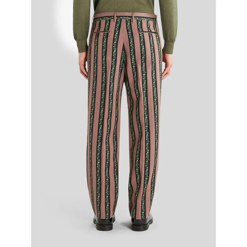 PANTALON JACQUARD FLORAL À RAYURES