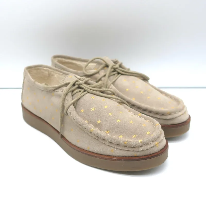 THE GREAT Scout Chaussures à Lacets Taupe Imprimé Étoile Doublure en Shearling Daim Taille 8