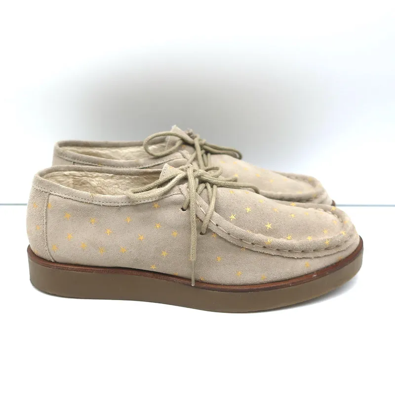 THE GREAT Scout Chaussures à Lacets Taupe Imprimé Étoile Doublure en Shearling Daim Taille 8
