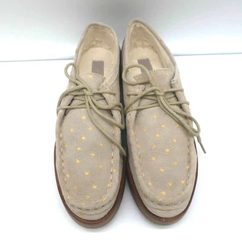 THE GREAT Scout Chaussures à Lacets Taupe Imprimé Étoile Doublure en Shearling Daim Taille 8