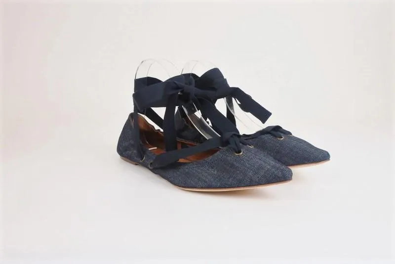 Tomas Maier Escarpins à Lacets Denim Bleu Foncé Taille 8.5 Nouveau avec Enroulement de Cheville et Bout Pointu