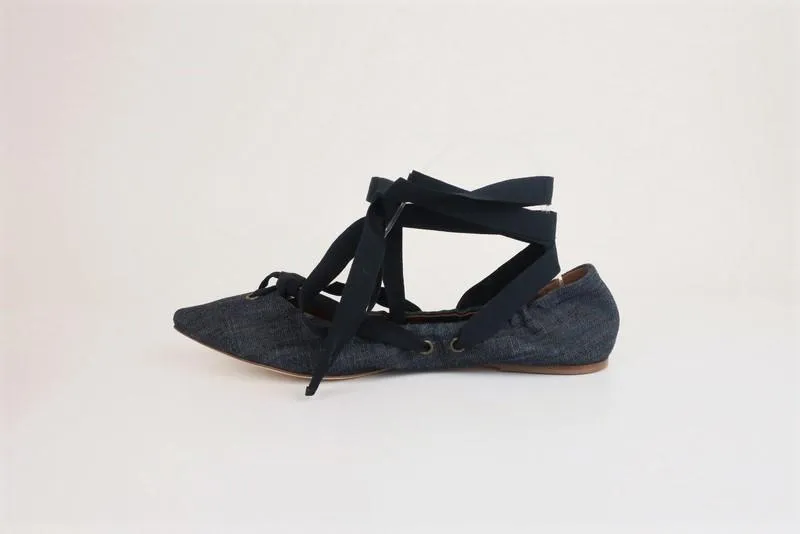 Tomas Maier Escarpins à Lacets Denim Bleu Foncé Taille 8.5 Nouveau avec Enroulement de Cheville et Bout Pointu