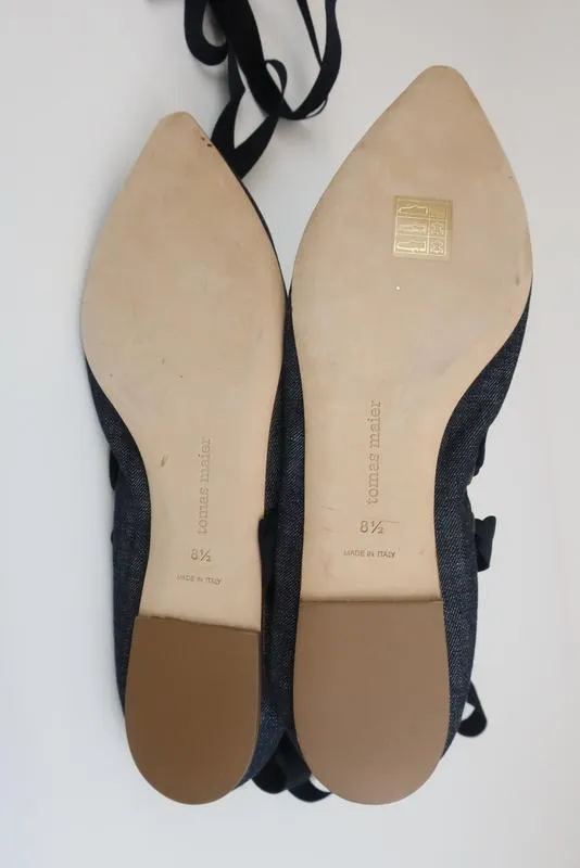 Tomas Maier Escarpins à Lacets Denim Bleu Foncé Taille 8.5 Nouveau avec Enroulement de Cheville et Bout Pointu