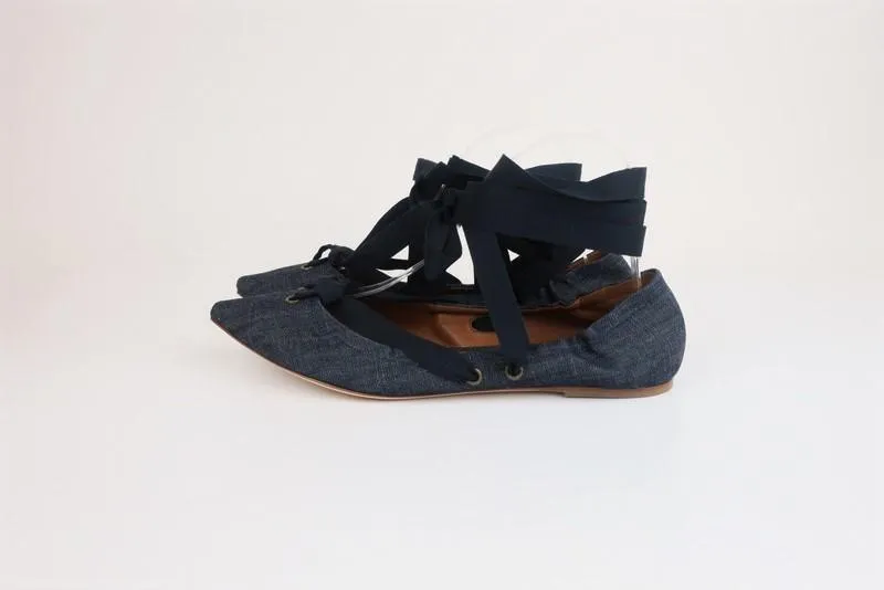 Tomas Maier Escarpins à Lacets Denim Bleu Foncé Taille 8.5 Nouveau avec Enroulement de Cheville et Bout Pointu