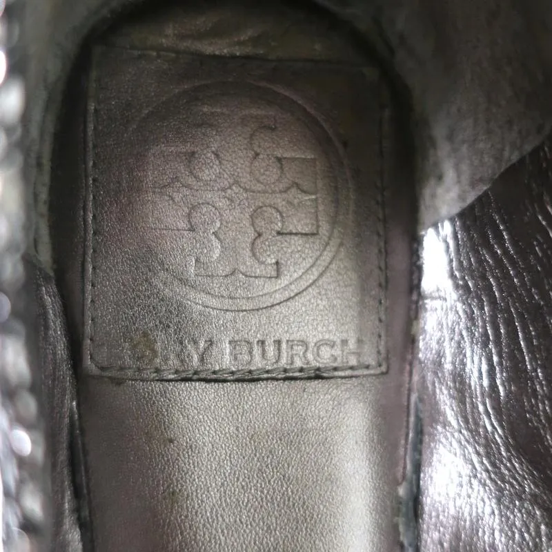 Tory Burch Ballerines Scrunch Amelia en cuir argenté ornées de cristaux Taille 8