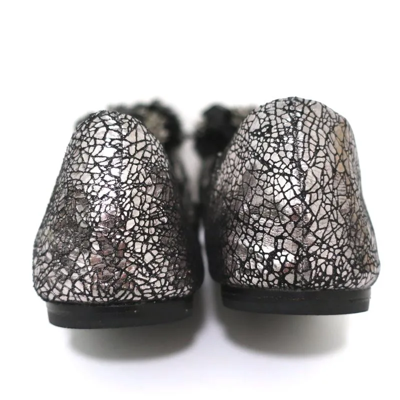 Tory Burch Ballerines Scrunch Amelia en cuir argenté ornées de cristaux Taille 8