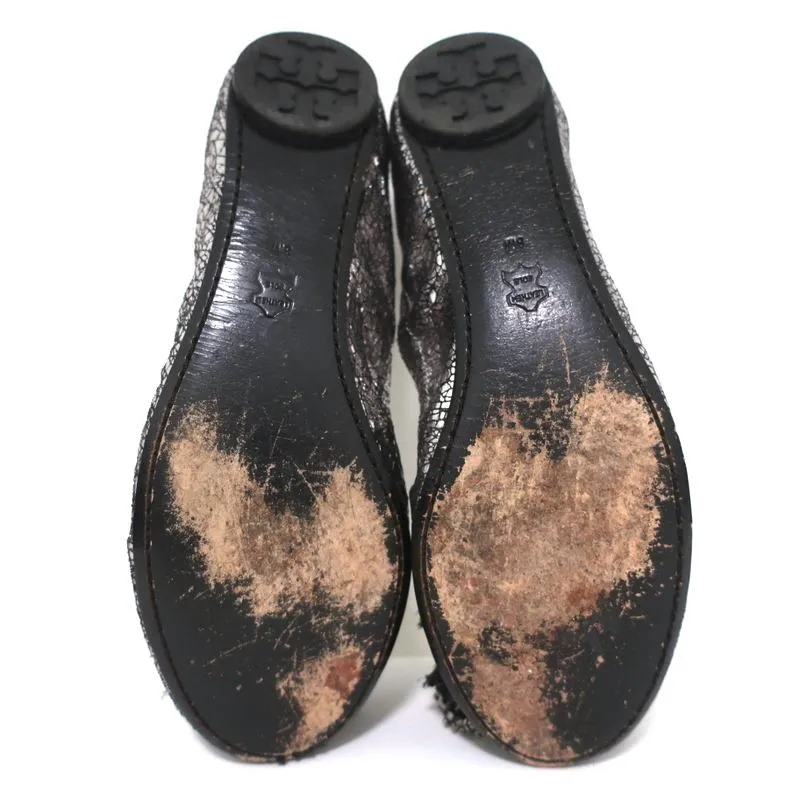 Tory Burch Ballerines Scrunch Amelia en cuir argenté ornées de cristaux Taille 8