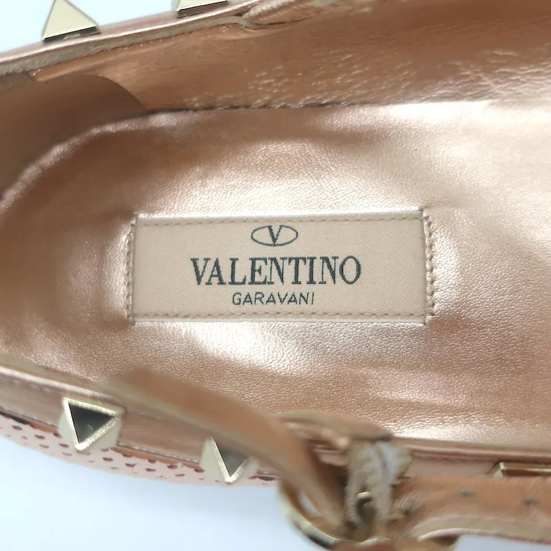 Valentino Escarpins à sequins Rockstud cagés Rose or métallisé Taille 39 NEUF