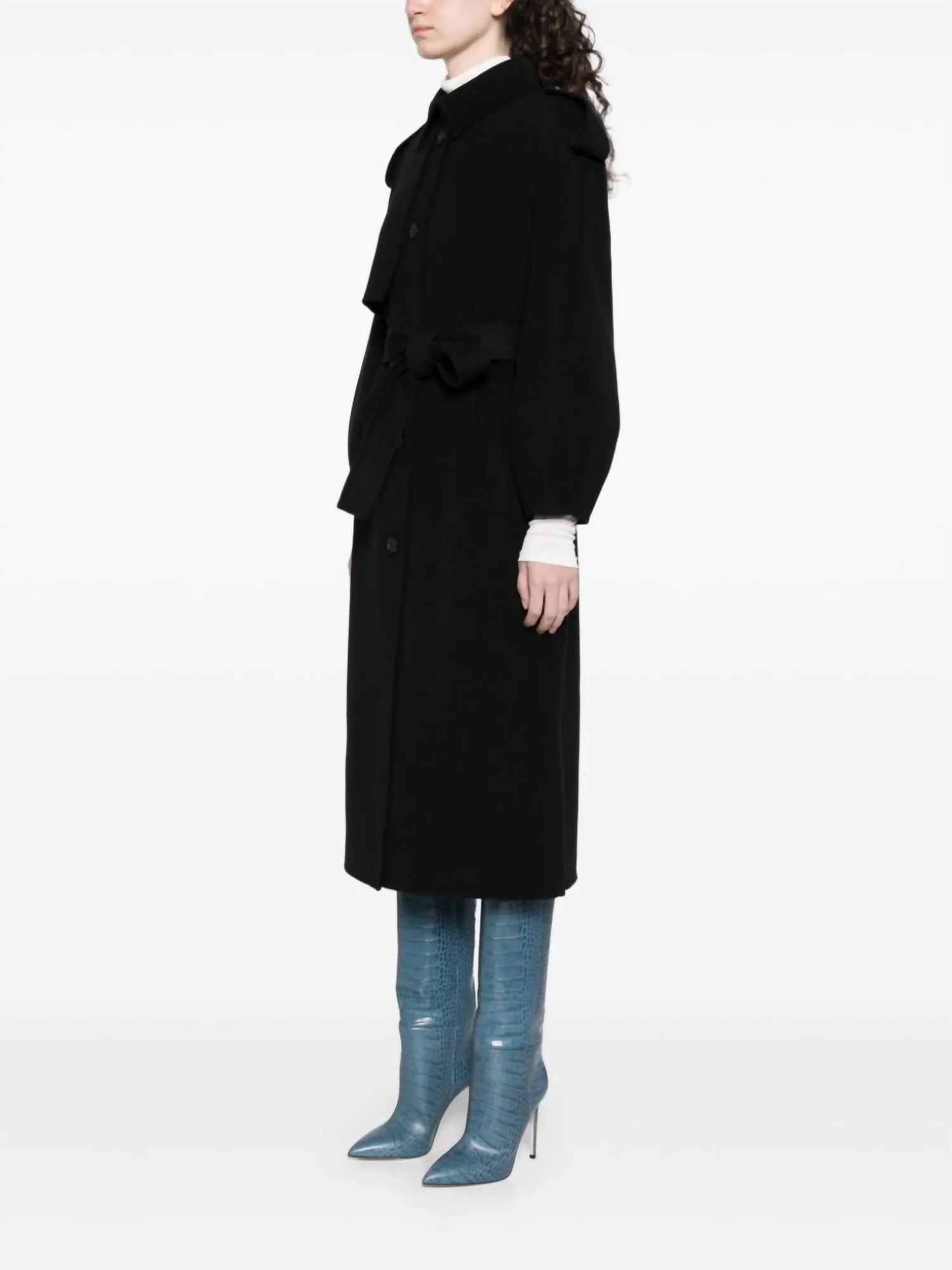 Manteau ceinturé en laine feutrée Ceyla pour femme en noir