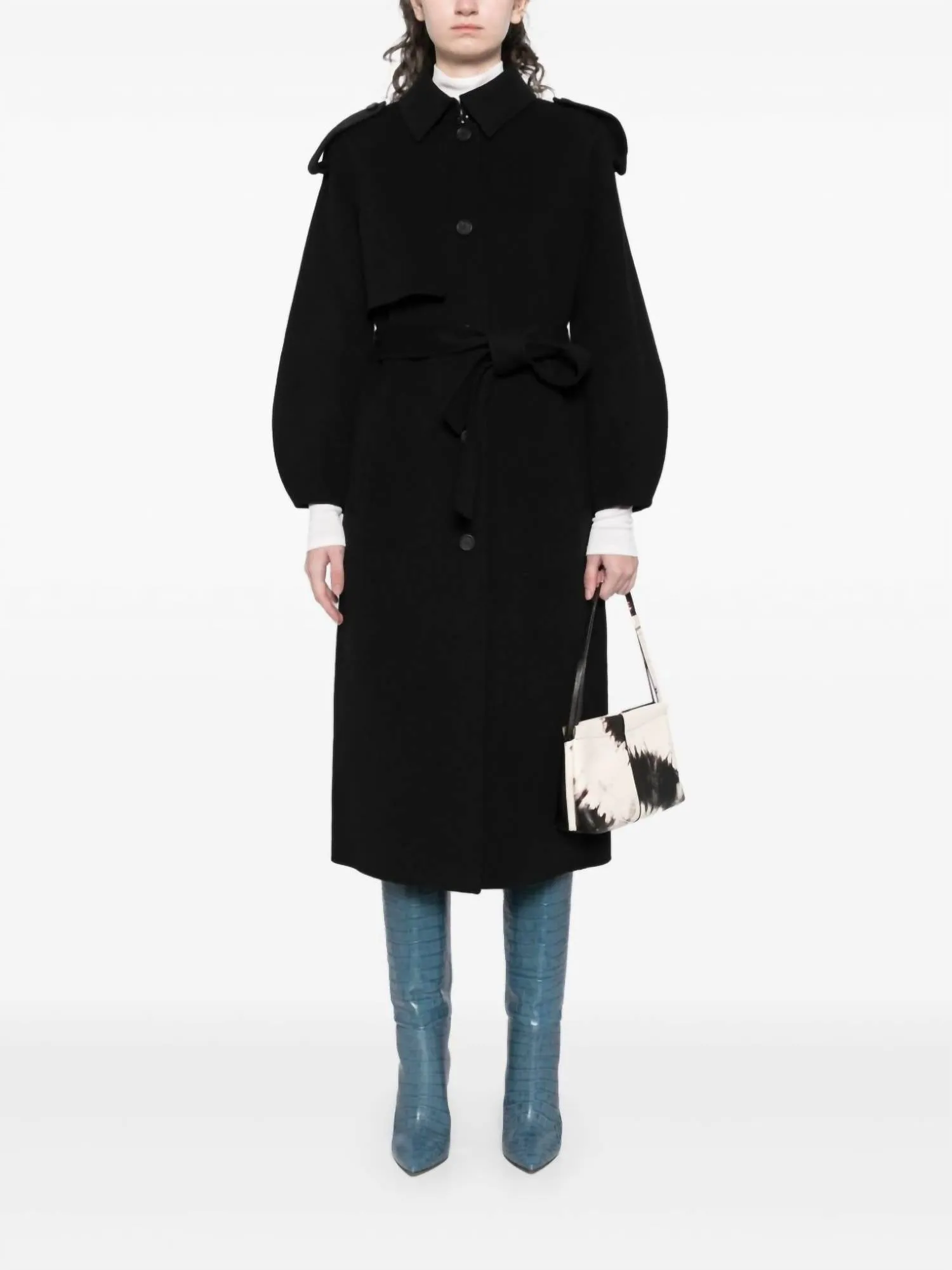 Manteau ceinturé en laine feutrée Ceyla pour femme en noir