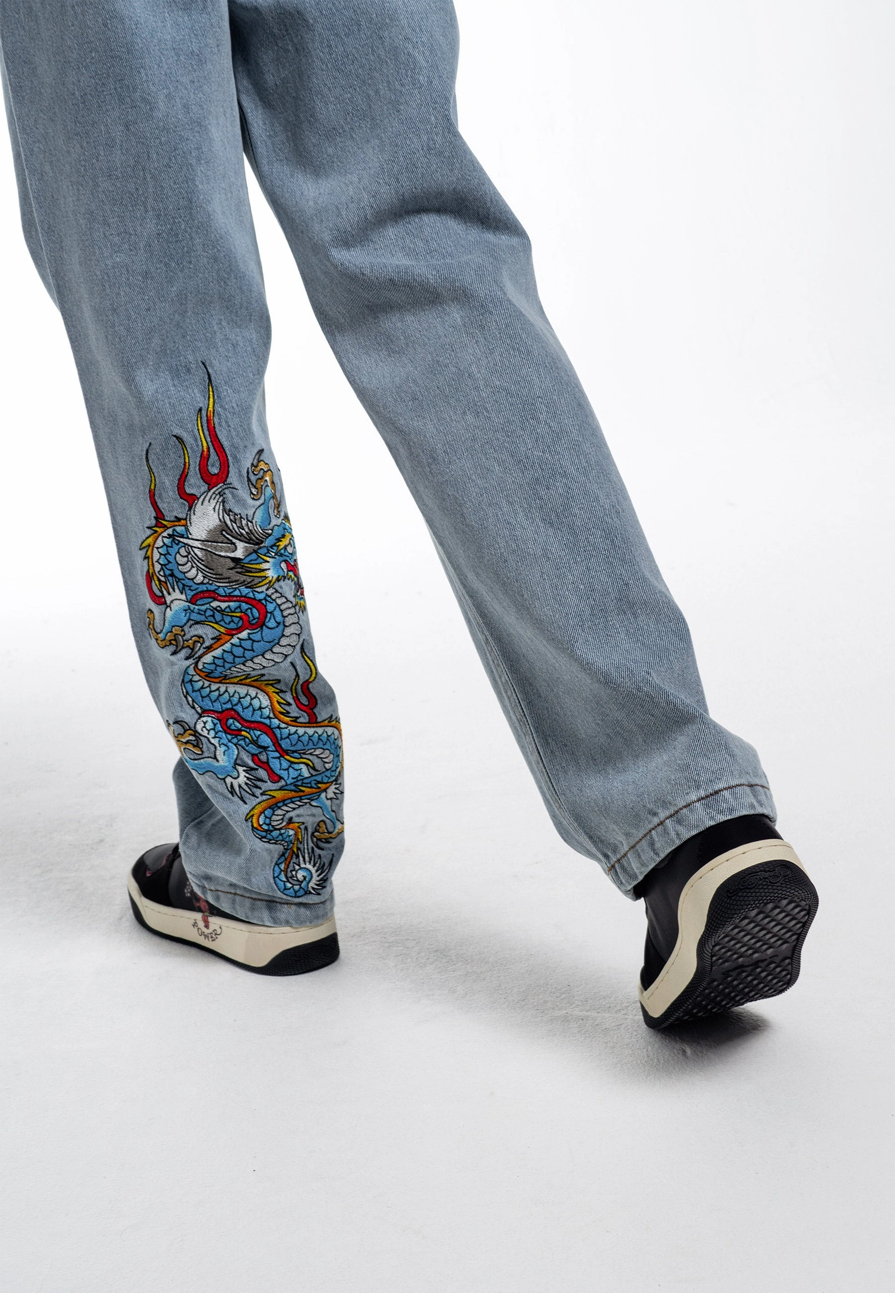 Pantalons Jeans Droit Femme Dragon Flame - Bleu