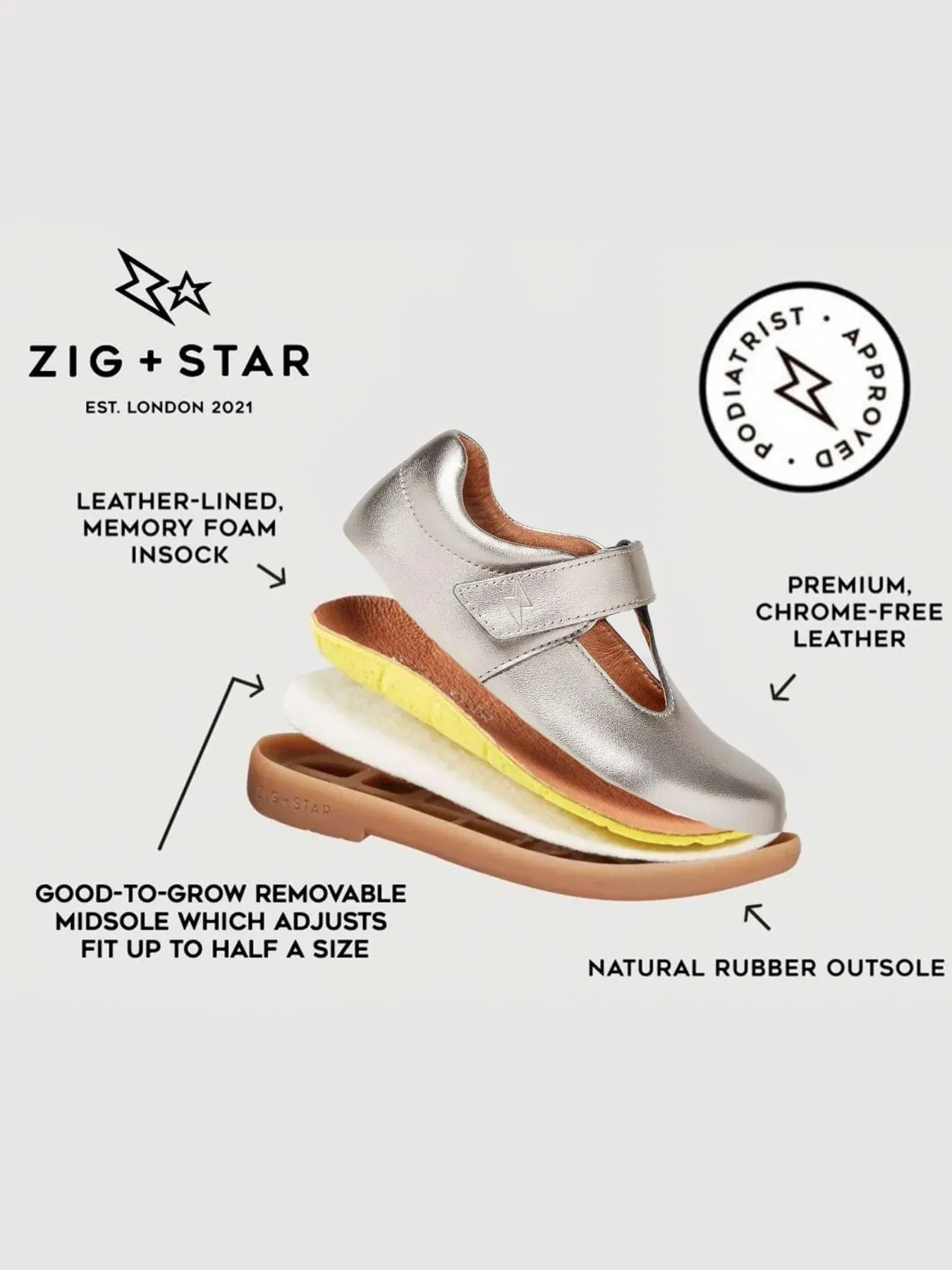 Zig & Star : Chaussures d'école pour filles Astro en cuir noir - Noir
